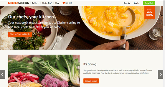 Kitchensurfing 網站提供廚師到會服務，受多間投資公司關注。