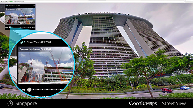 Google的街景重溫亦可看到新加坡濱海灣金沙酒店的興建過程。