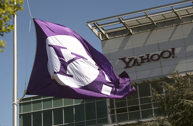 The Yahoo logo is shown at the company's headquarters in Sunnyvale, California