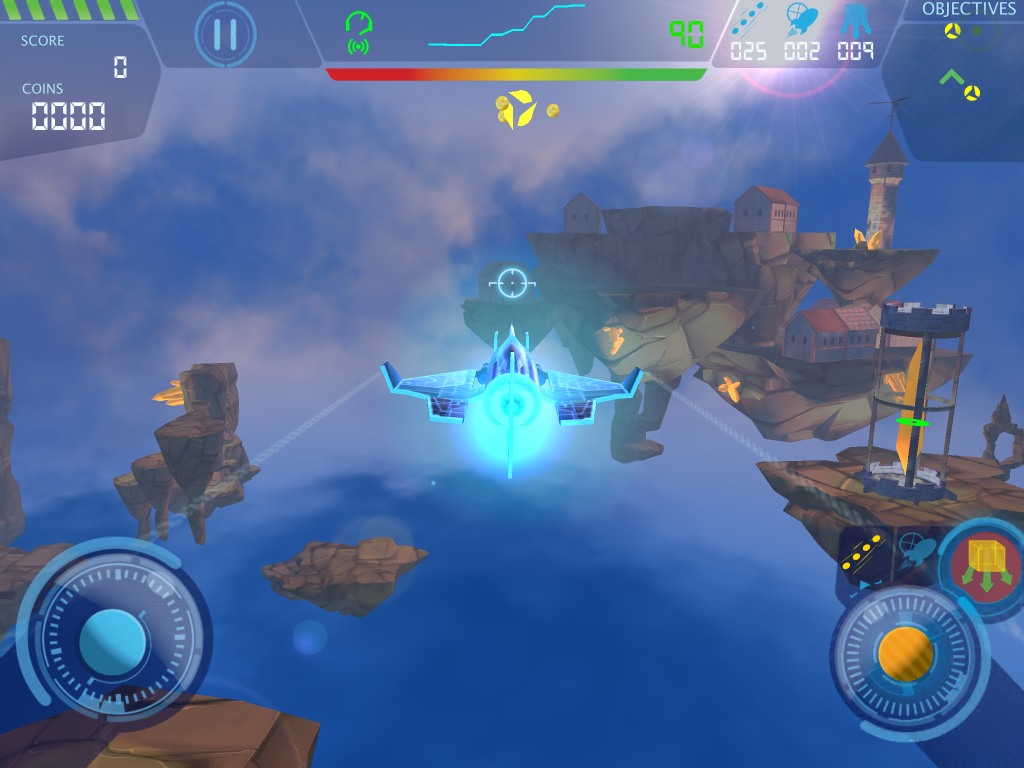 飛機引擎發出藍光並高飛，代表感應儀器偵測到玩家專注 
