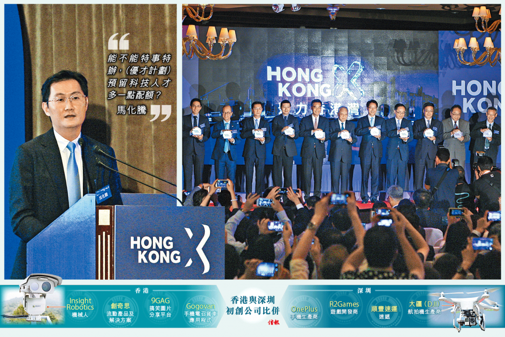 將由馬化騰（左三）擔任榮譽主席的「HONG KONG X基金」昨天舉行成立典禮。（黃勁璋攝）