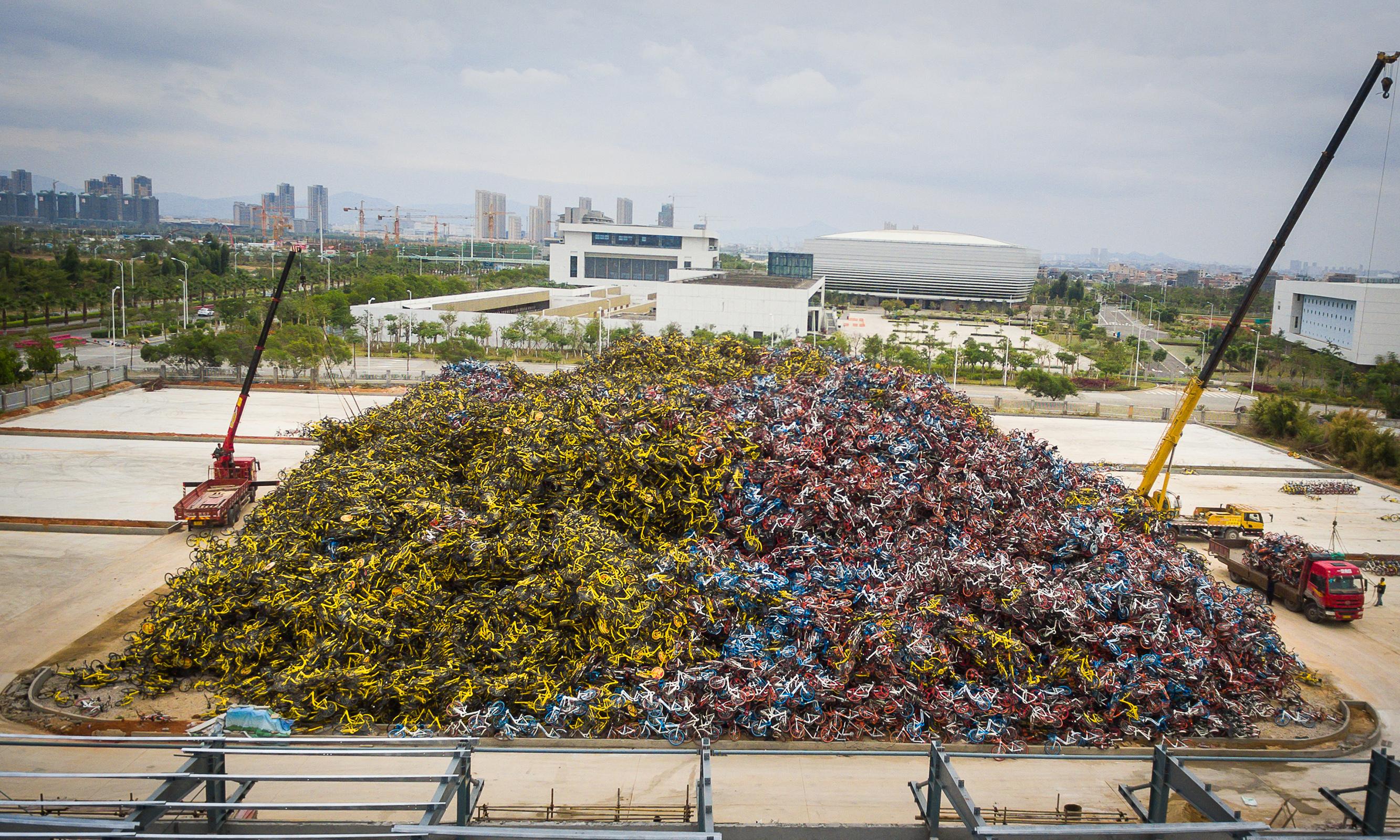 數以百萬計的共享單車，將會被當成廢鐵回收。（網上圖片）