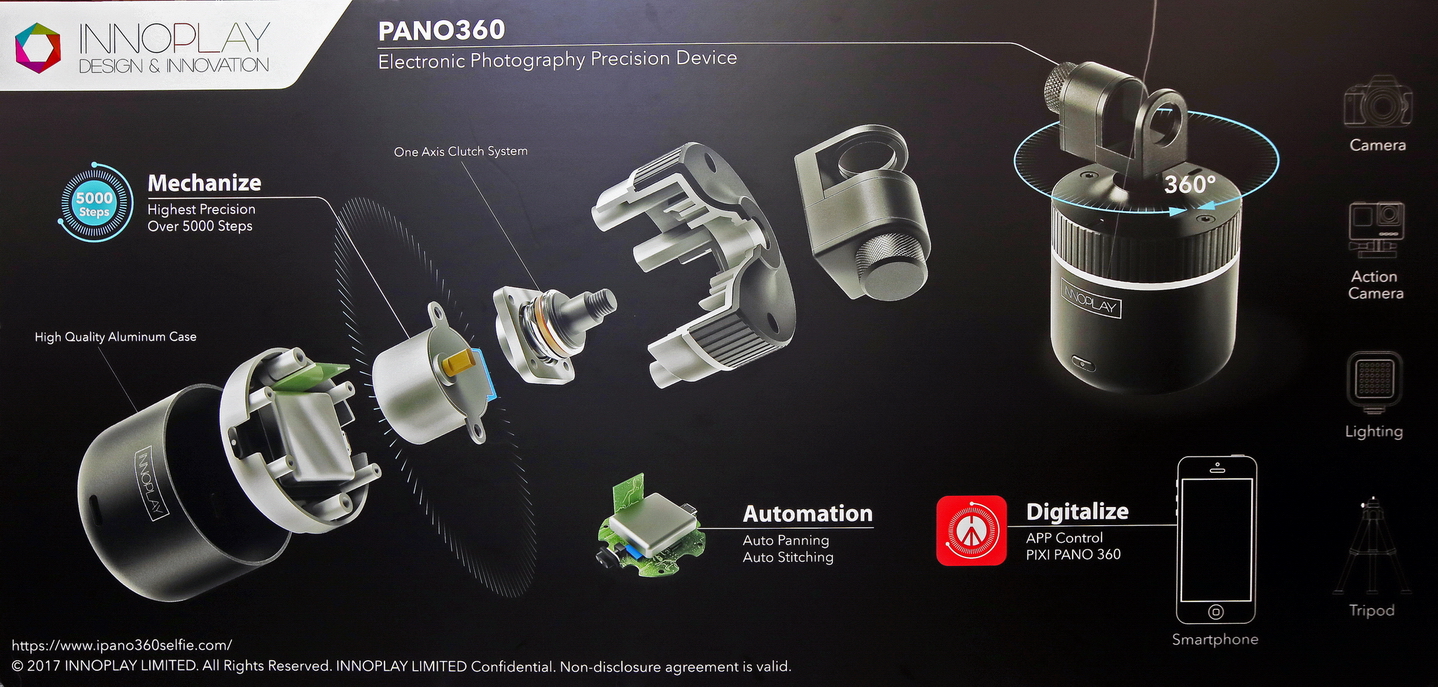 PANO 360最高負重為2公斤。除了數碼相機或手機，亦可裝上閃光燈，用雲台調校打燈角度，省卻攝影師布置工夫。（黃俊耀攝）