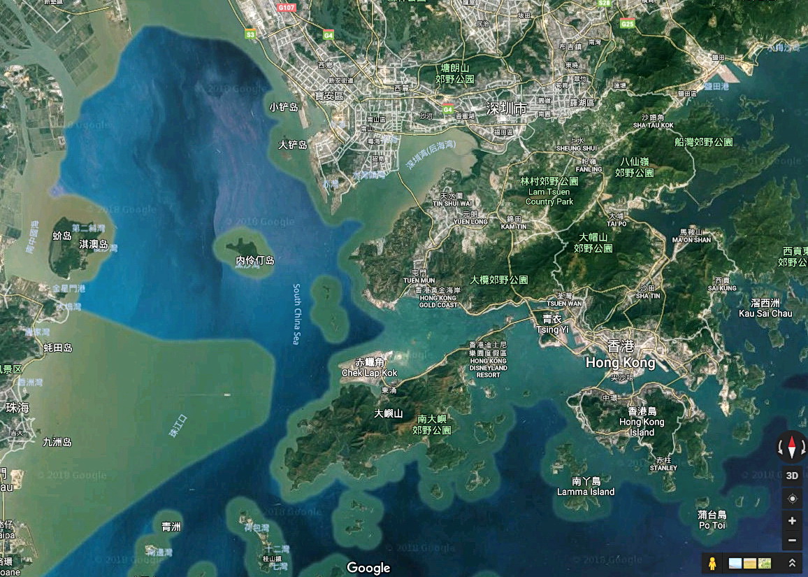 深圳是古代海上絲路的重鎮，以屯門（今深圳南頭、香港西部屯門）為代表的地域，是廣州重要外港。（Google地圖）