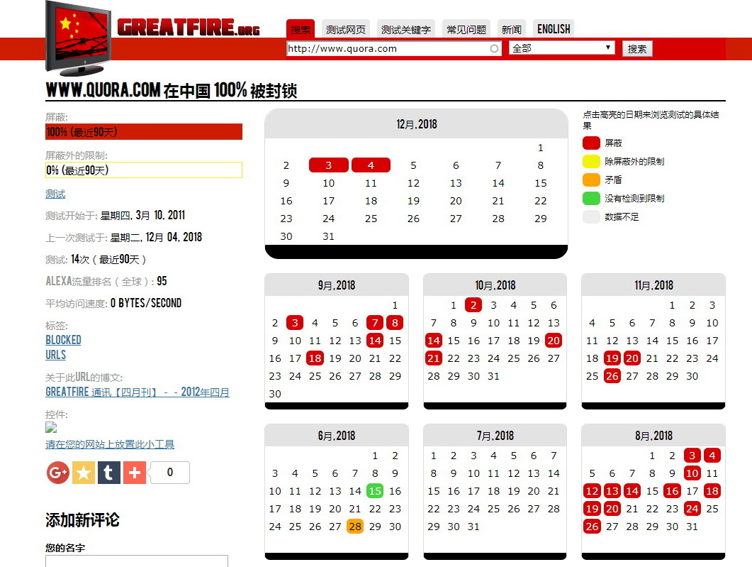 Quota於2009年6月創立，該網站今年8月起被內地封鎖。（Greatfire網上圖片）