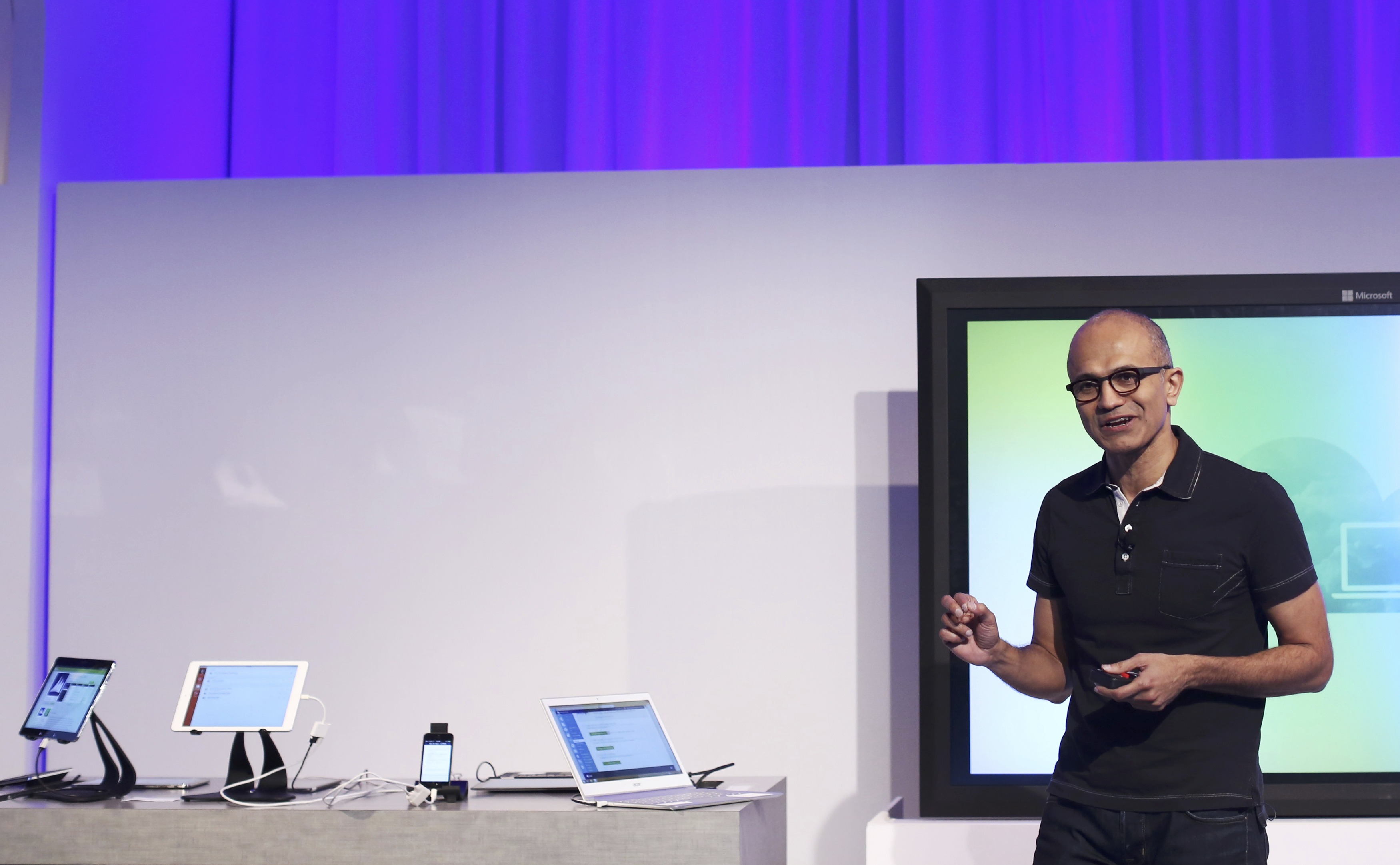 微軟現任 CEO Satya Nadella於任內大力推動微軟轉型及開拓雲端業務，被視為一大功臣。（路透資料圖片）