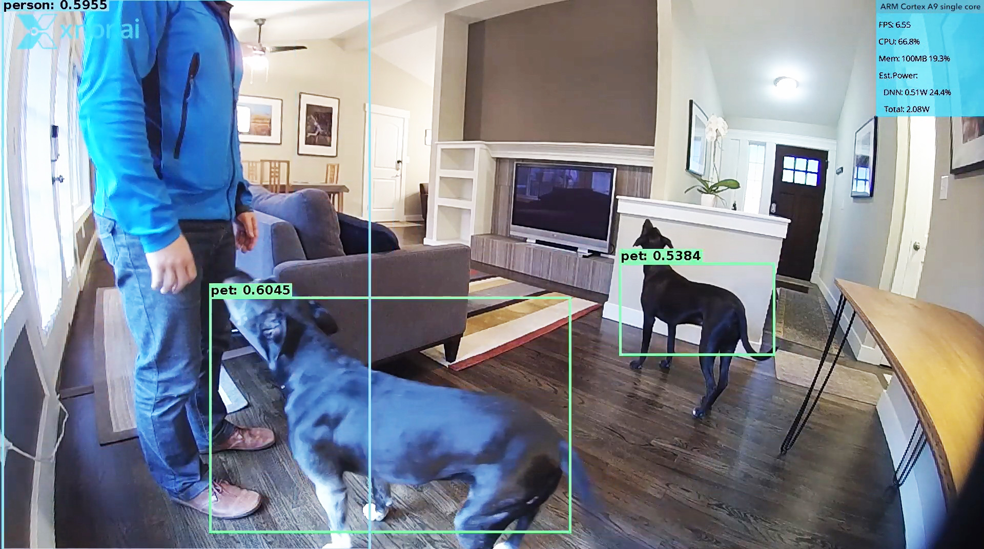 Xnor開發的AI識別技術可用於攝錄鏡頭上，實時分辨人類或寵物等。（Xnor圖片）