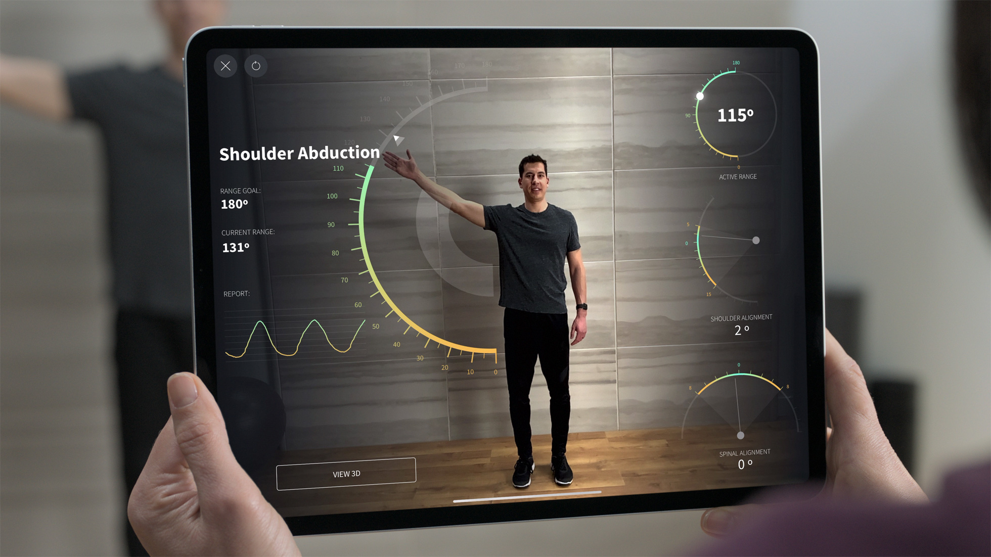 物理治療師可透過新iPad Pro，以AR科技評估患者的康復進度。（蘋果公司圖片）