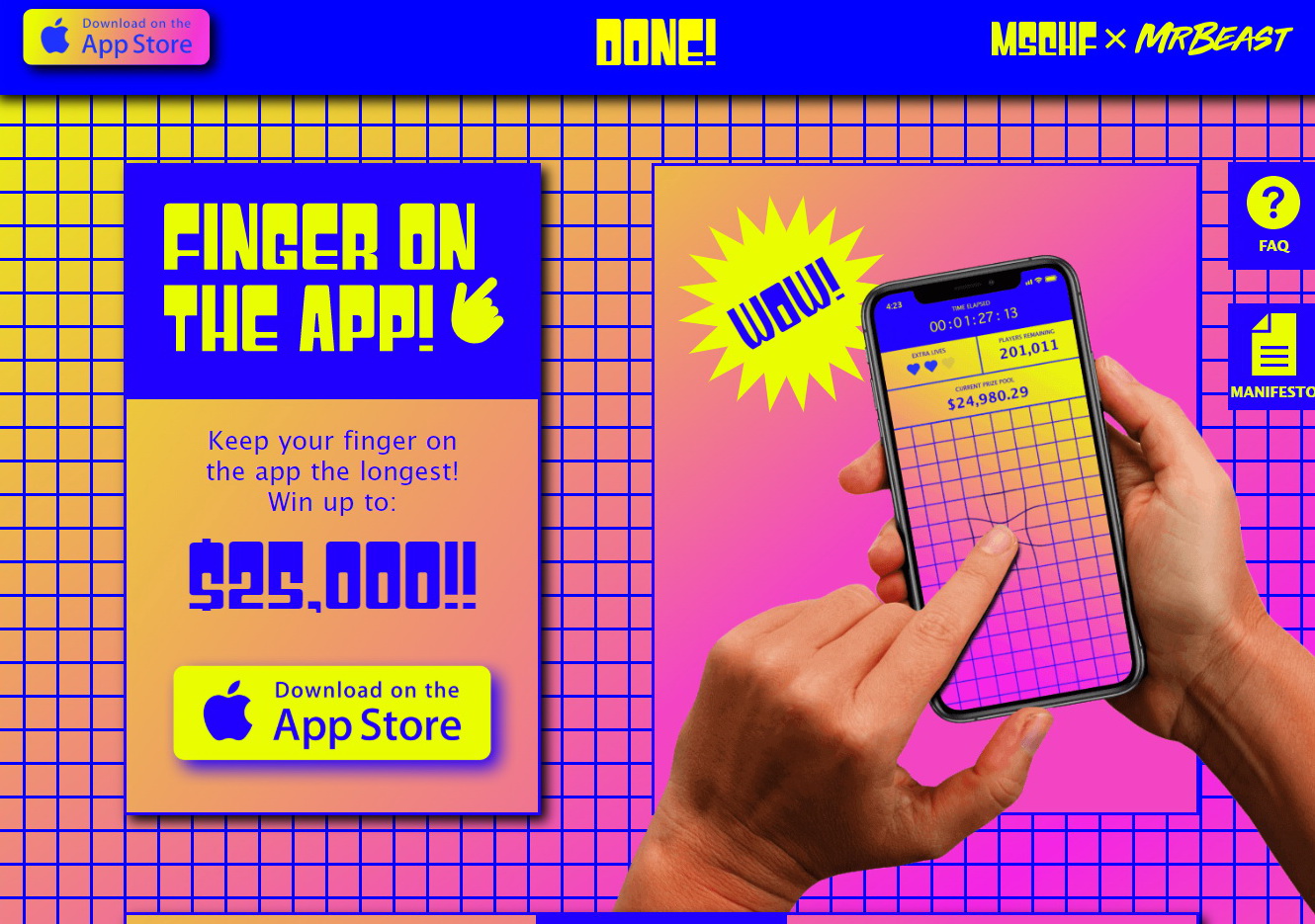 參加者必須安裝Finger On The App程式，並將手指放在網格介面上。（網上圖片）
