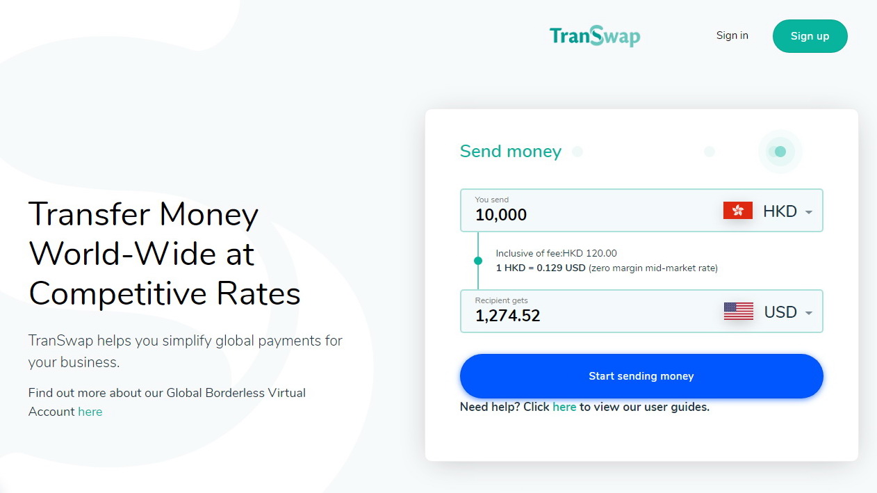 TranSwap已在美國、英國、歐盟和印尼，推出全球虛擬賬戶服務，進行收款、兌換外幣以及跨境付款。（TranSwap網上相片）