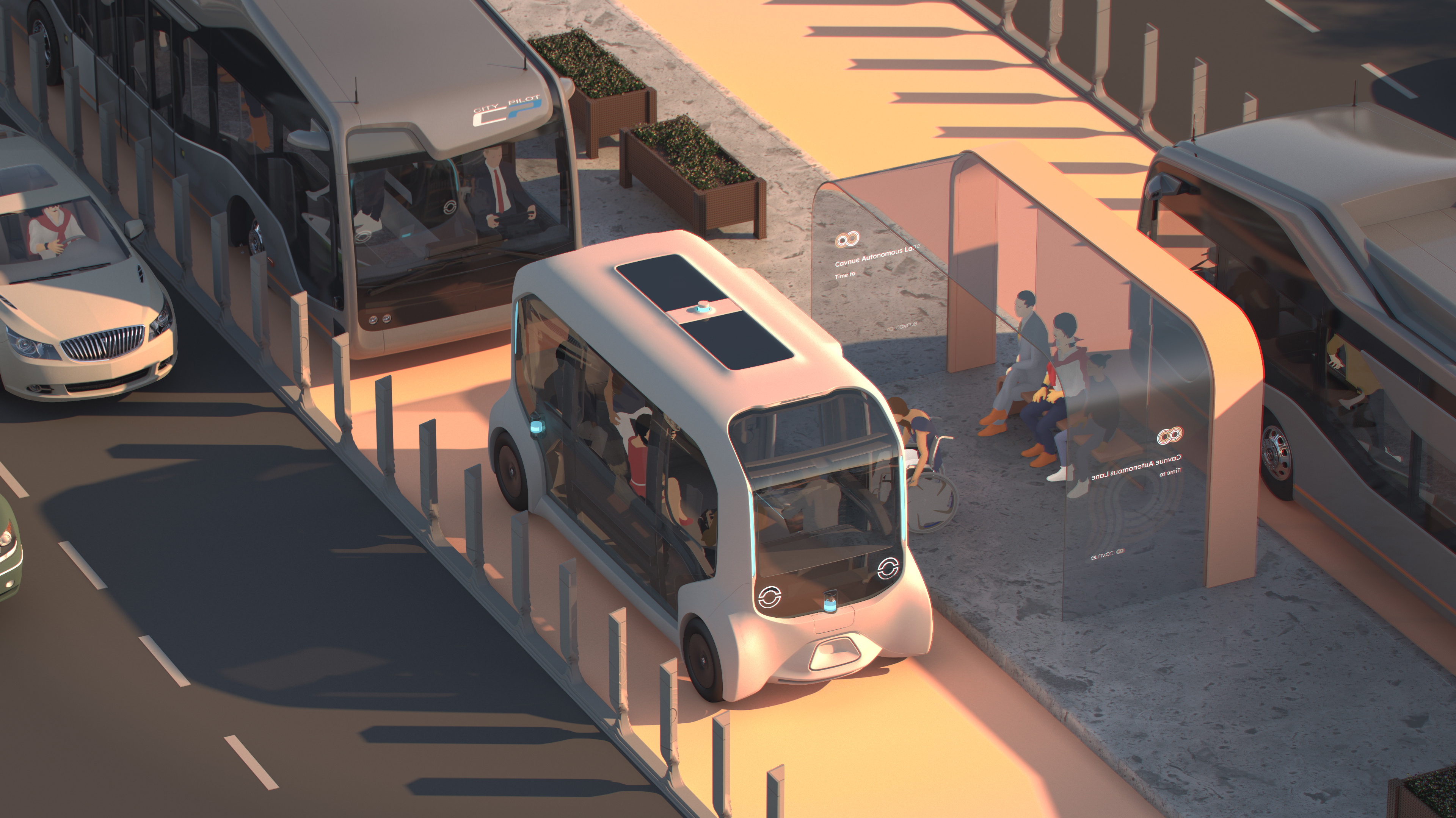 專用車道先預留給自駕及聯網巴士使用，日後會進一步開放予貨車和私家車。（Cavnue圖片）