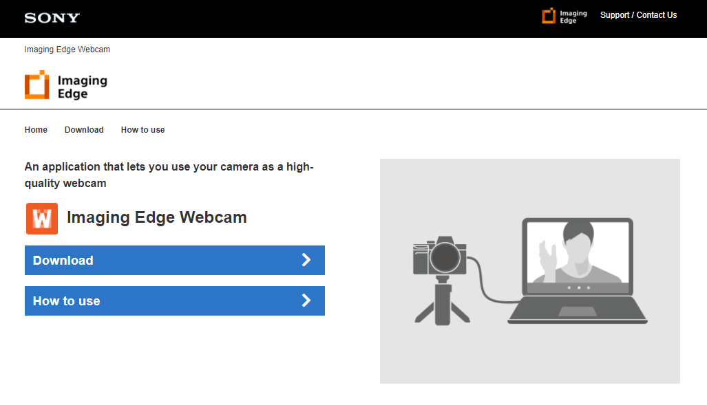 Sony剛剛推出了軟件程式更新，讓大部分市面上的Sony相機都可以接駁電腦後，當是Webcam使用。（Sony網站截圖）