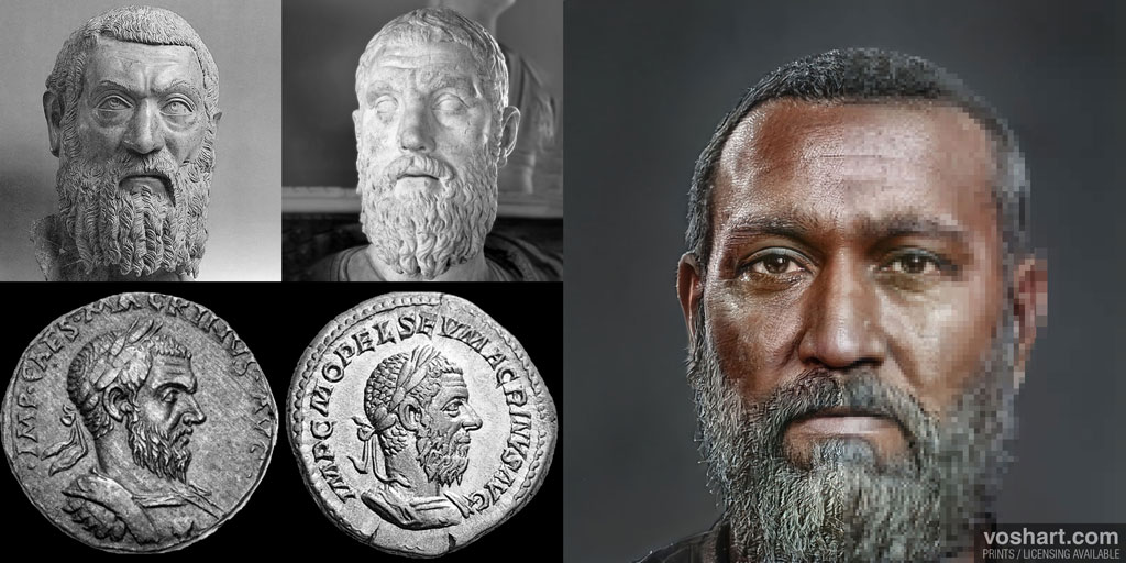 Voshart把古羅馬皇帝半身雕像還原，面孔栩栩如生。（Twitter網上圖片）