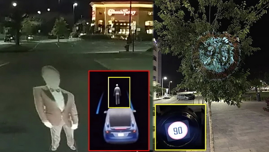 有研究團隊發現，只要在路面投映人物或路標影像，就可騙倒Tesla自動駕駛系統ADAS，把汽車煞停。（YouTube影片擷圖）