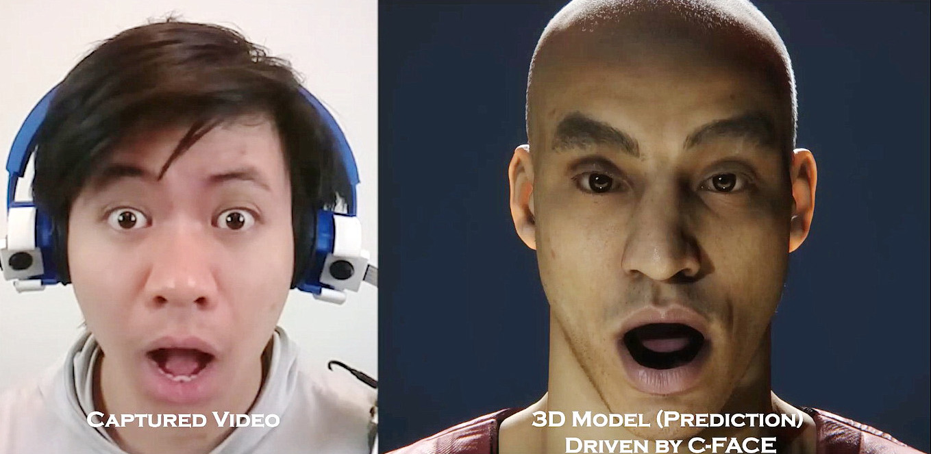 C-Face可偵測臉頰變化（左圖），配合深度學習可重建圖像（右圖）。（YouTube影片擷圖）