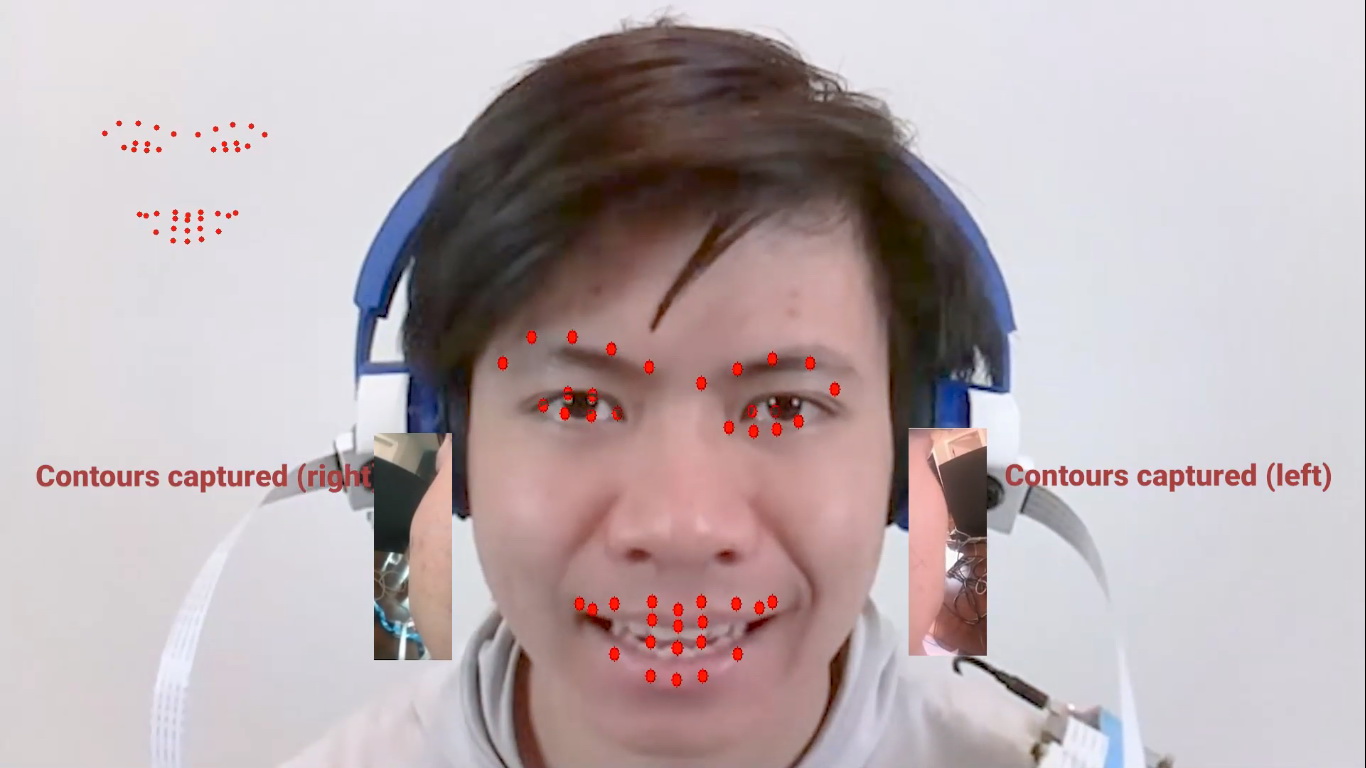 AI模型將臉頰的圖像，轉換為42個面部特徵點，亦可轉換為8個表情符號。（YouTube影片擷圖）