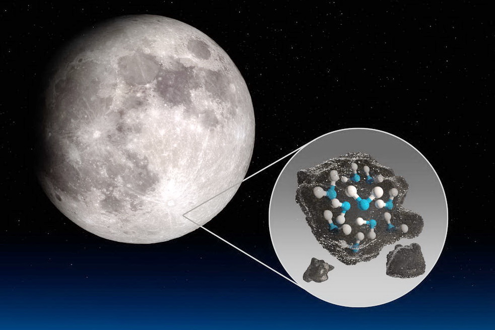 NASA利用「索菲婭號」的紅外線望遠鏡，在月球日照區表面發現水的蹤跡，而另一研究則推測月球表面的凹坑藏有大量冰岩。（NASA網上圖片）