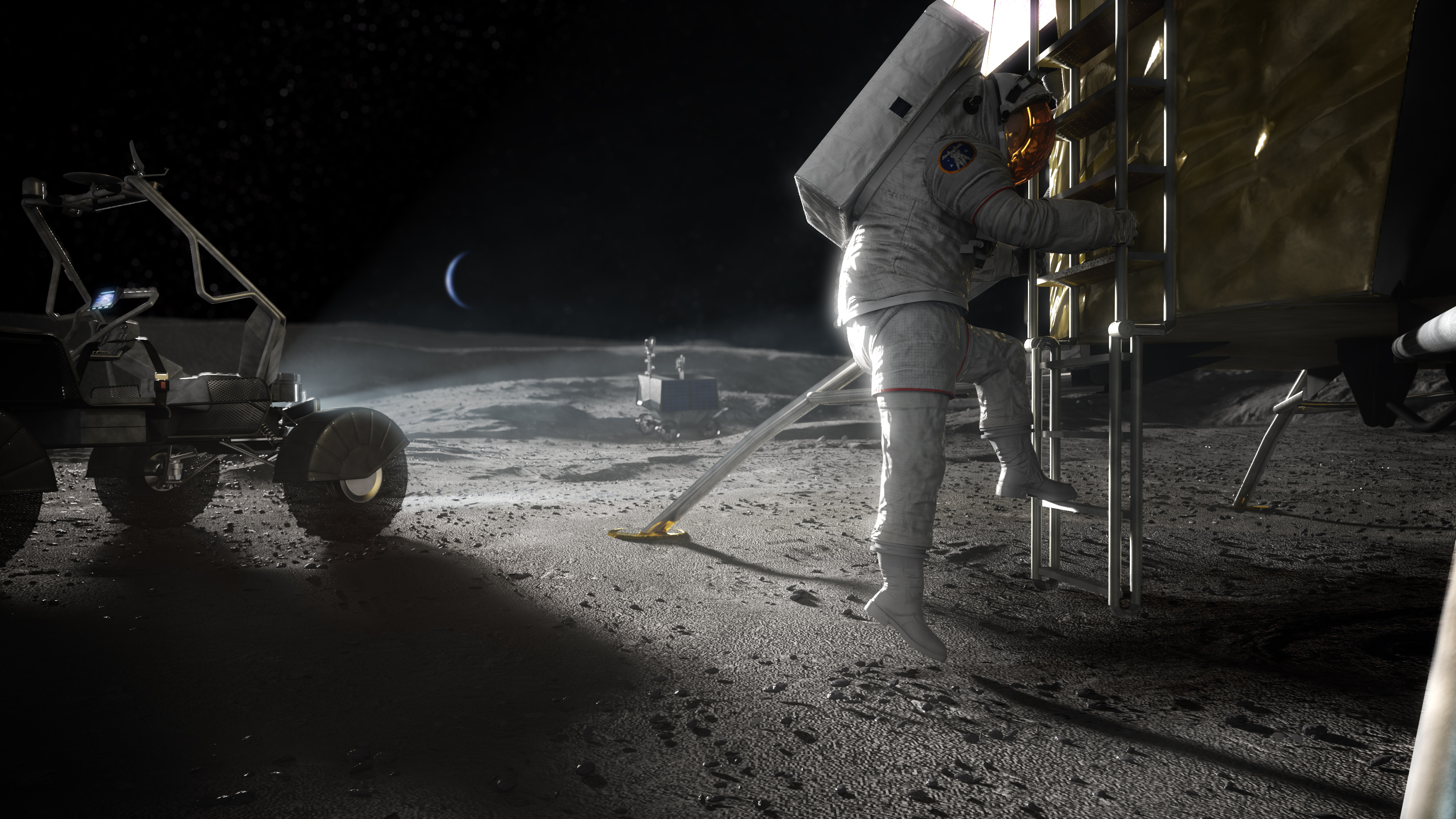 月球或許有足夠的水提供氧氣和氫氣，為人類在月球建設基地供太空人長駐，以及補給火箭燃料作更遠程太空探索帶來希望。（NASA網上圖片）