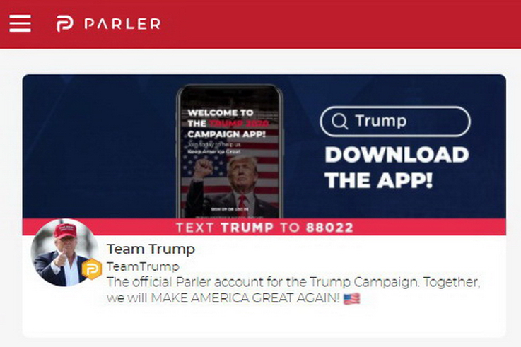 在特朗普團隊加持下，Parler即躍升為美國最多人下載的免費應用程式。（Parler網上圖片）