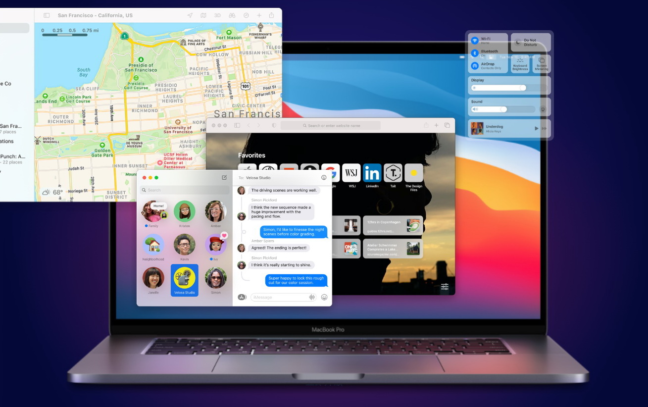 macOS更新至Big Sur版本後，備有控制中心及小工具，介面跟iOS更加相似。（蘋果公司圖片）