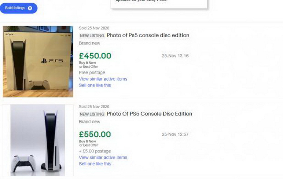 有騙徒在eBay兜售PS5照片，圖誤導求機心切的買家上釣。（網上圖片）