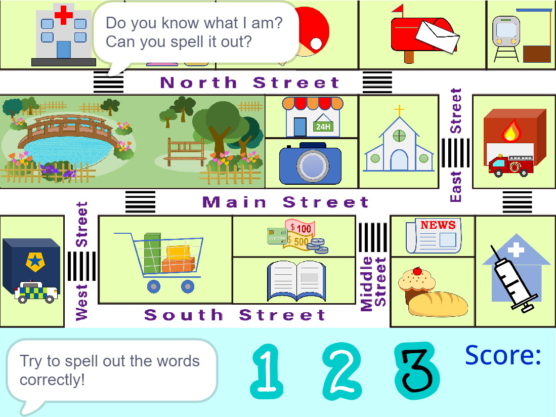 小四學生首先透過教學遊戲，學習社區公共設施及店舖的英文詞彙。（教大圖片）
