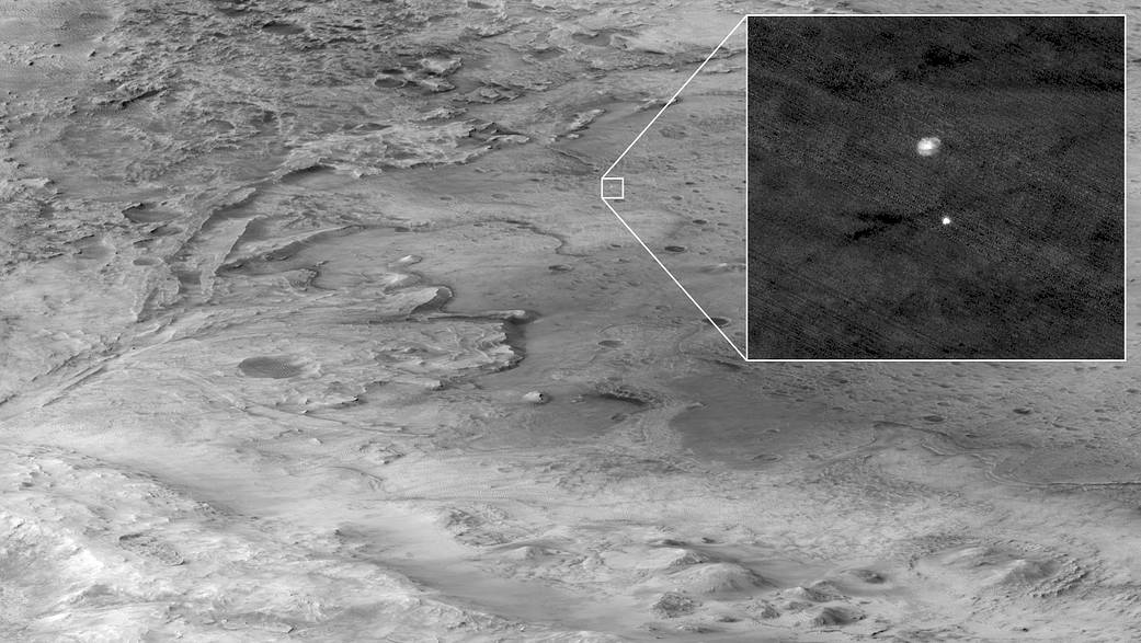 着陸地點耶澤羅隕石坑為闊45公里的盆地，35億年前形成初期是湖泊。（美國太空總署圖片）