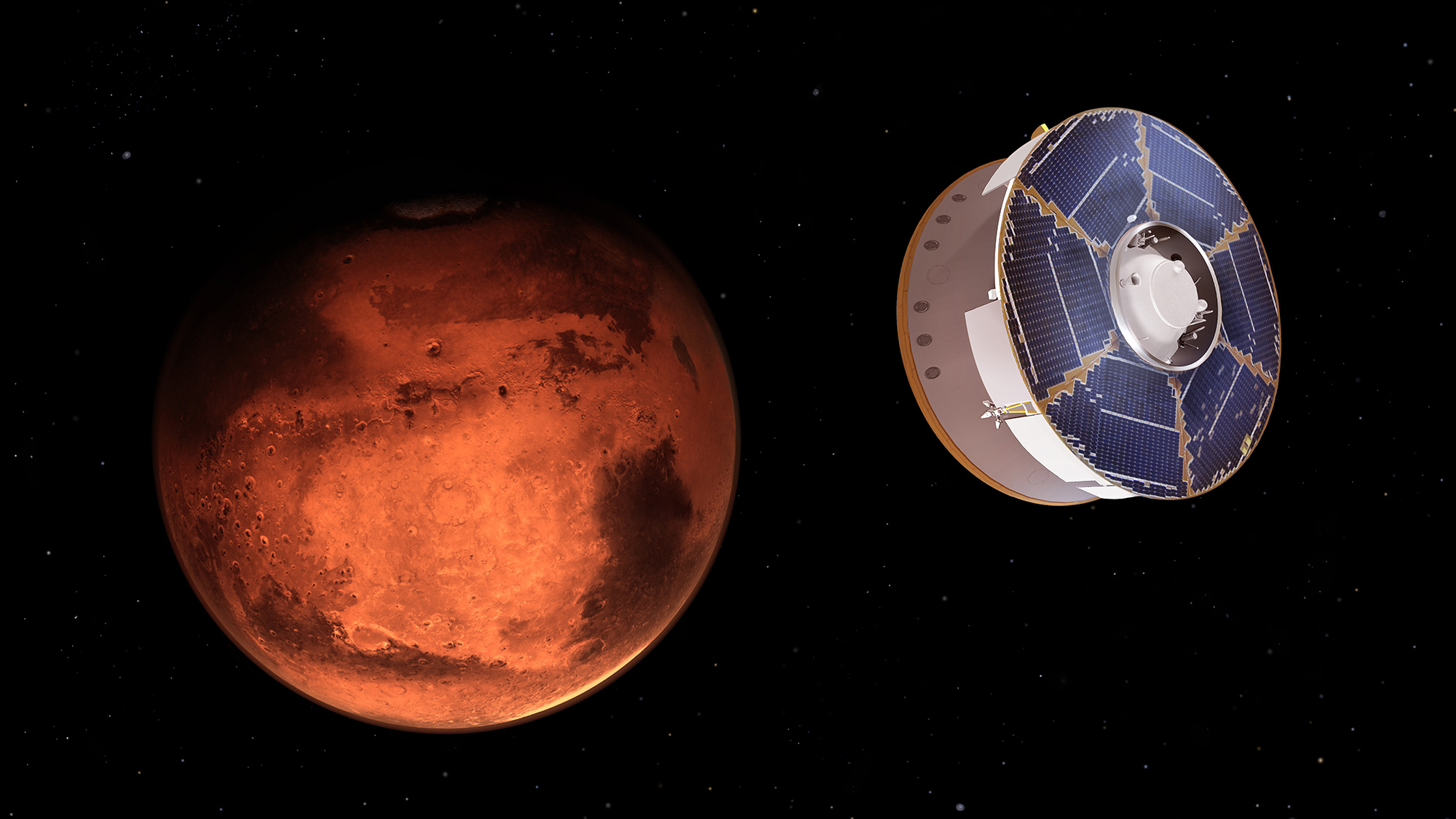 火星探測器「毅力號」（Perseverance）成功以自動駕駛順利降落火星最嚴峻位置。（美國太空總署圖片）