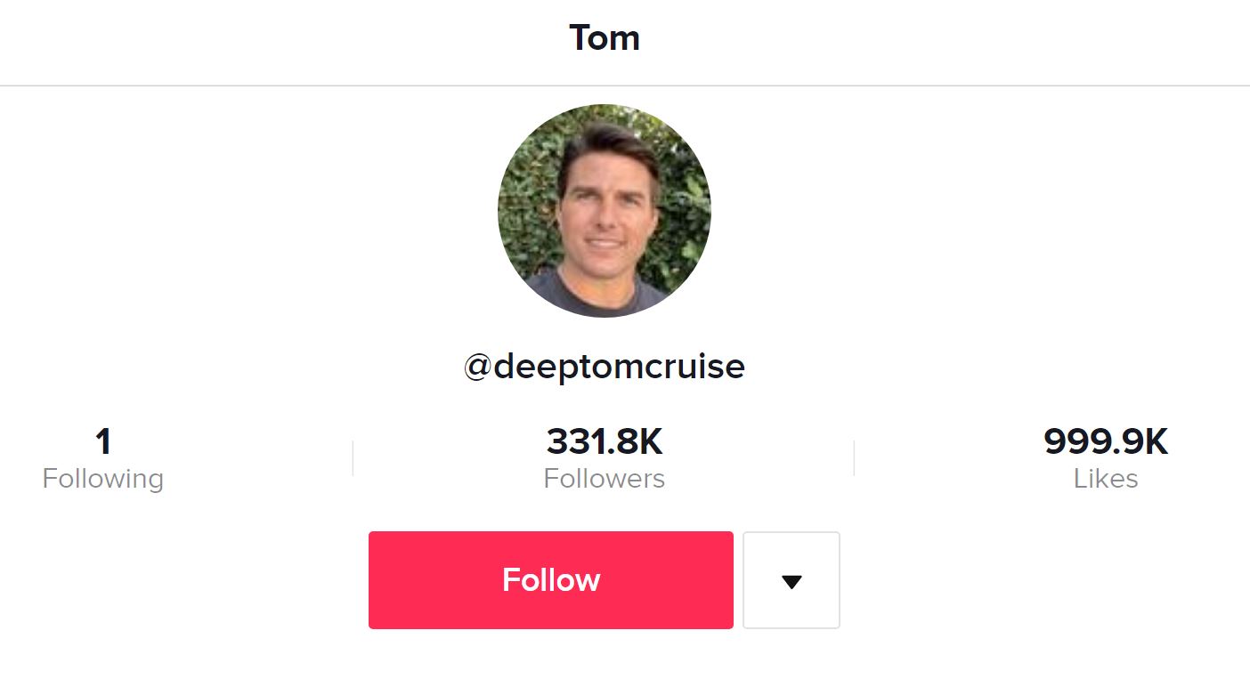 deeptomcruise在TikTok的粉絲數目，短短數天間已增至超過三十三萬。（網上截圖）