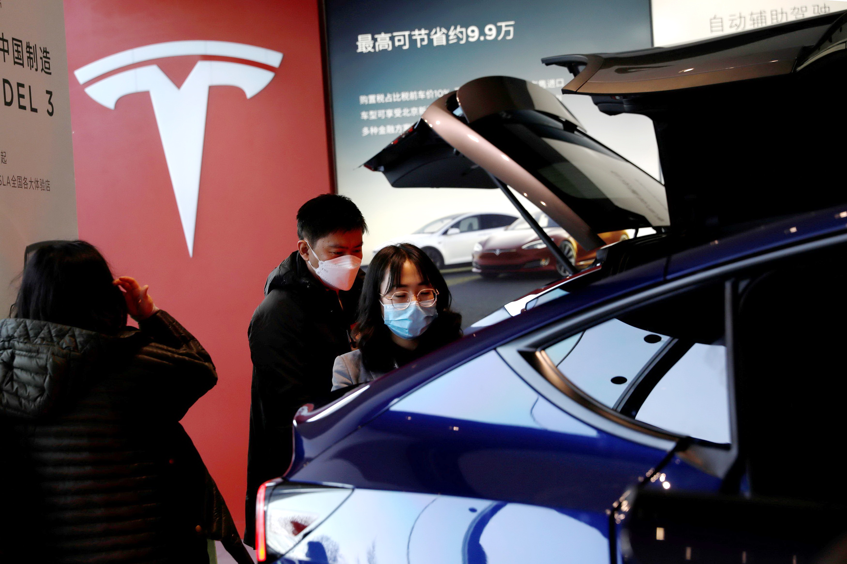 特斯拉電動車約佔中國新能源汽車市場11.6%，預計其2021年銷售量可達30萬輛，將雄霸高級電動車市場。（路透資料圖片）