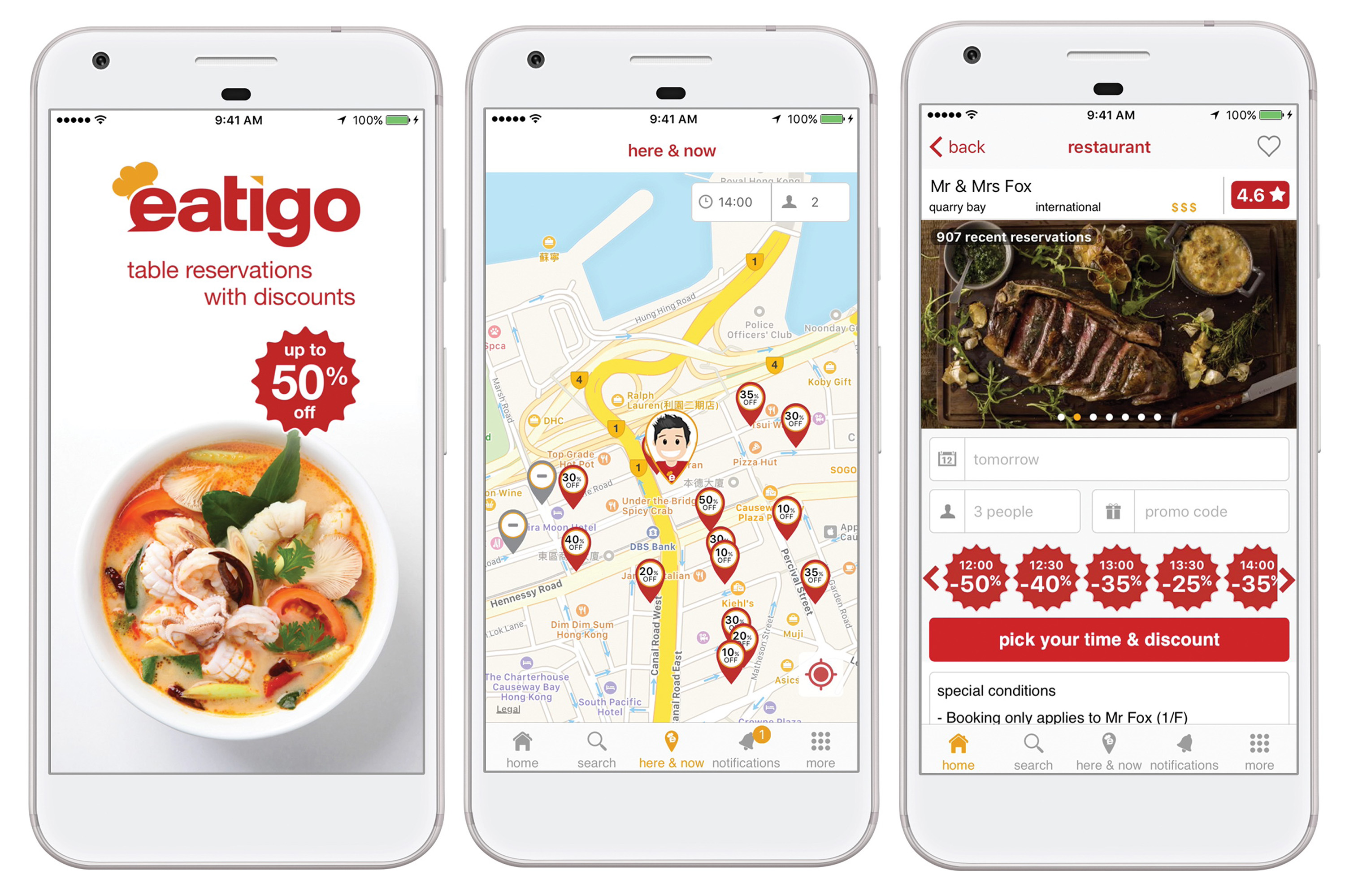 來自泰國的Eatigo，為餐廳提供訂座服務，更可按時段給予折扣。（Eatigo網上圖片）