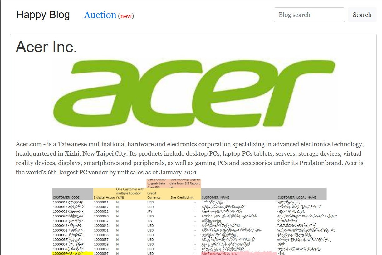 REvil在網上發布入侵Acer系統所得的截圖，涉及銀行結餘等文檔。（網上圖片）