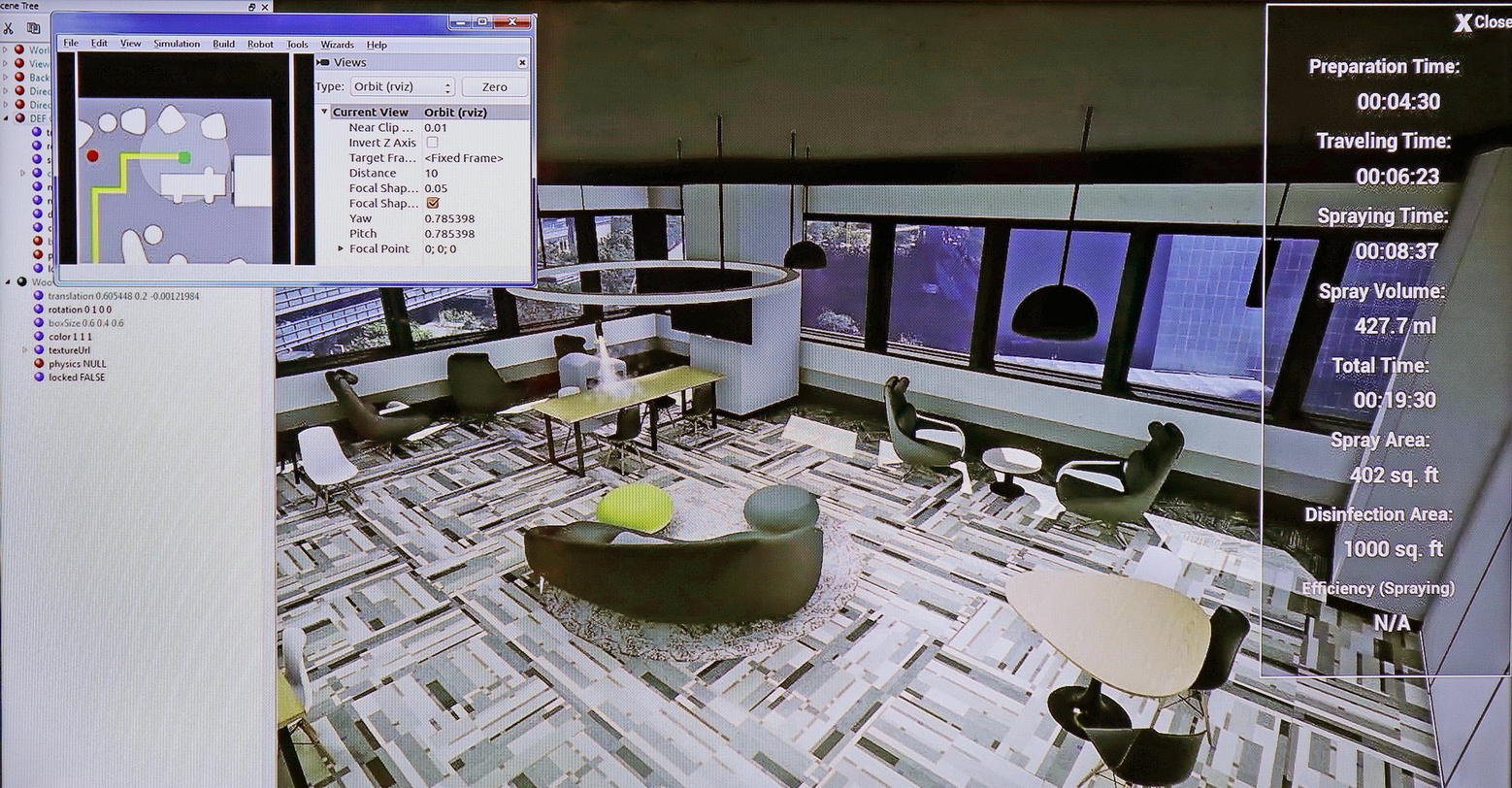 虛擬實驗室可模擬酒店、商場等真實場景，有助了解消毒機械人的表現。（陳施敏攝）