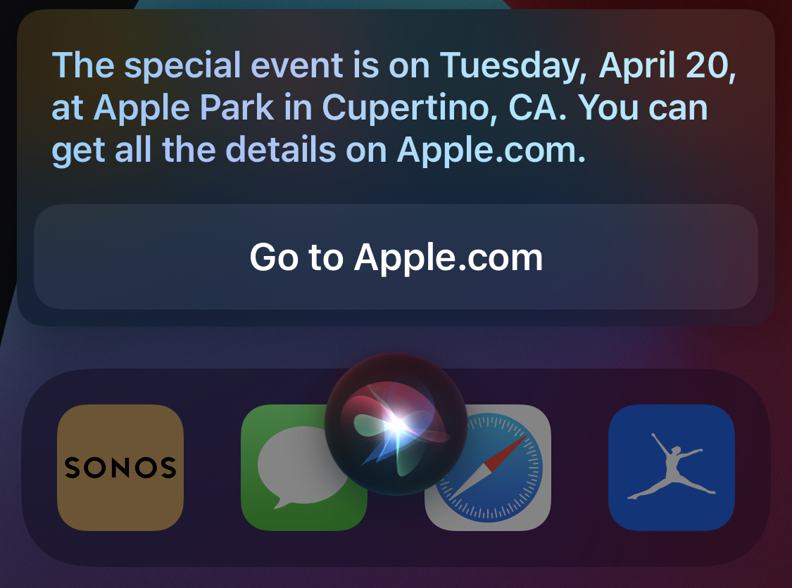 早前有外媒在Siri輸入Apple Event字眼，結果率先得知發布會詳情。（網上圖片）