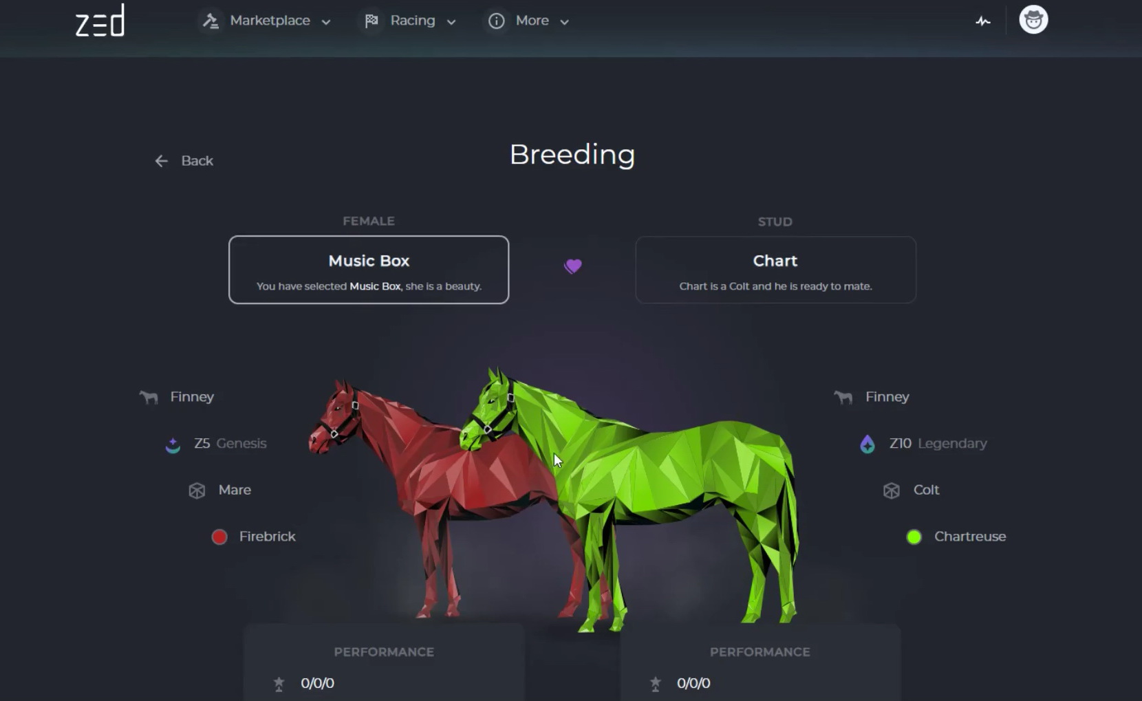 Zed Run聲稱，數碼馬匹具有可供傳遞的基因，並依賴演算法運行，沒有一匹馬是完全相同。（Virtually Human網上圖片）
