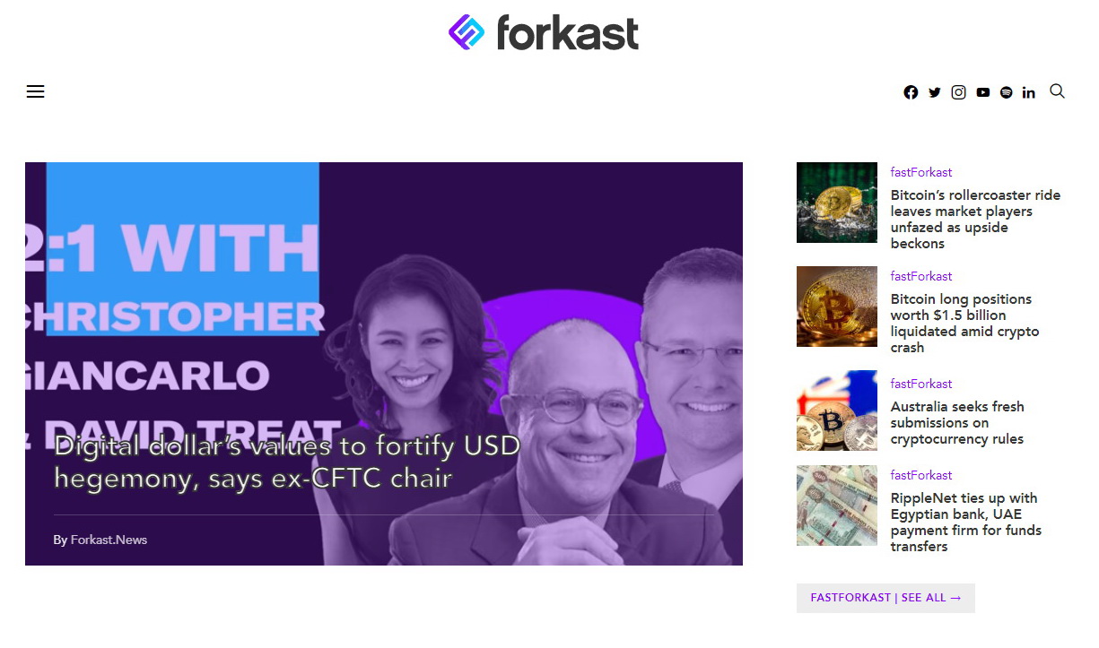 Forkast成立於2018年，總部位於香港，主要報道亞太區有關區塊鏈、加密貨幣與新興技術消息。（Forkast網上圖片）