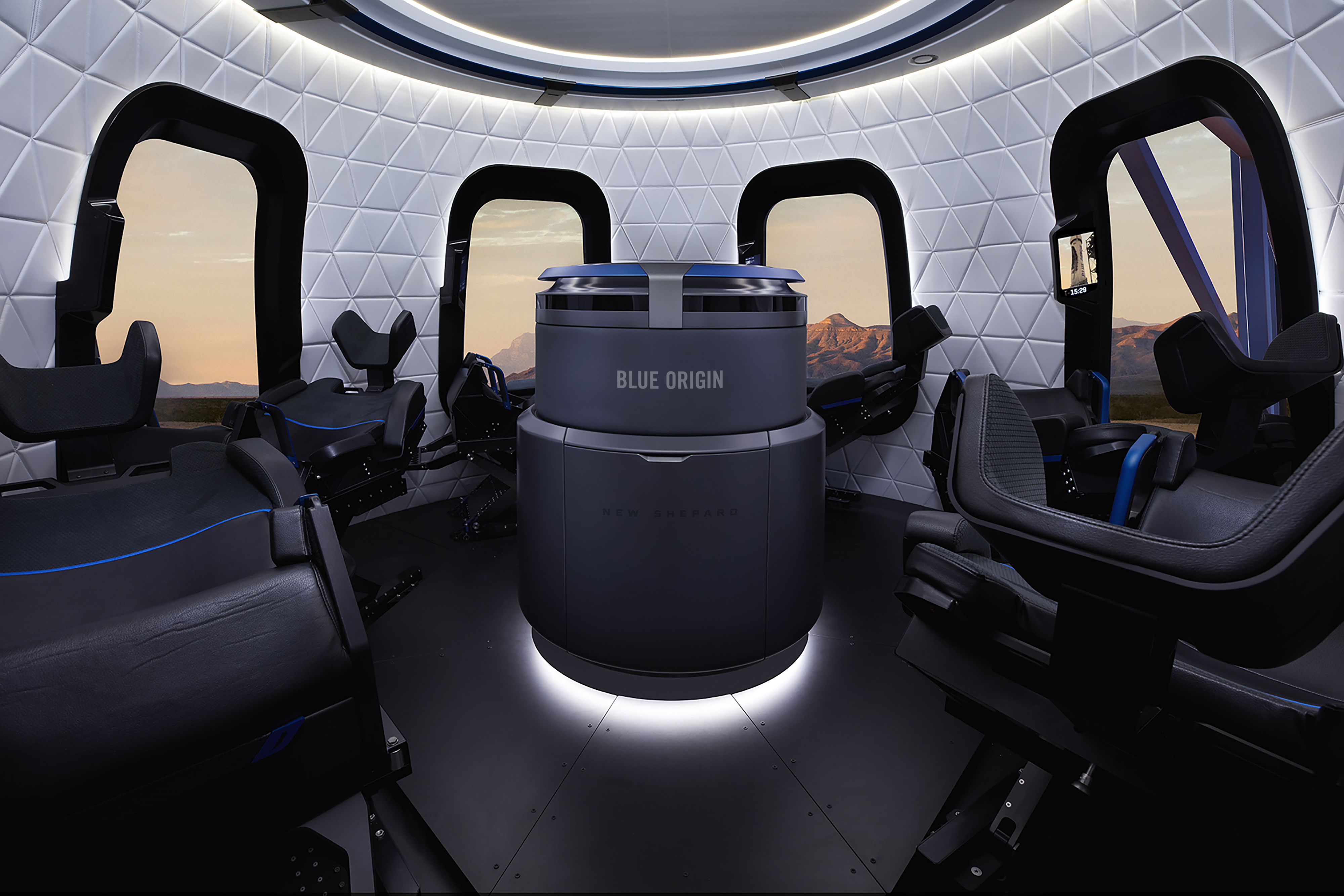 太空艙的內部設計。（Blue Origin網上圖片）