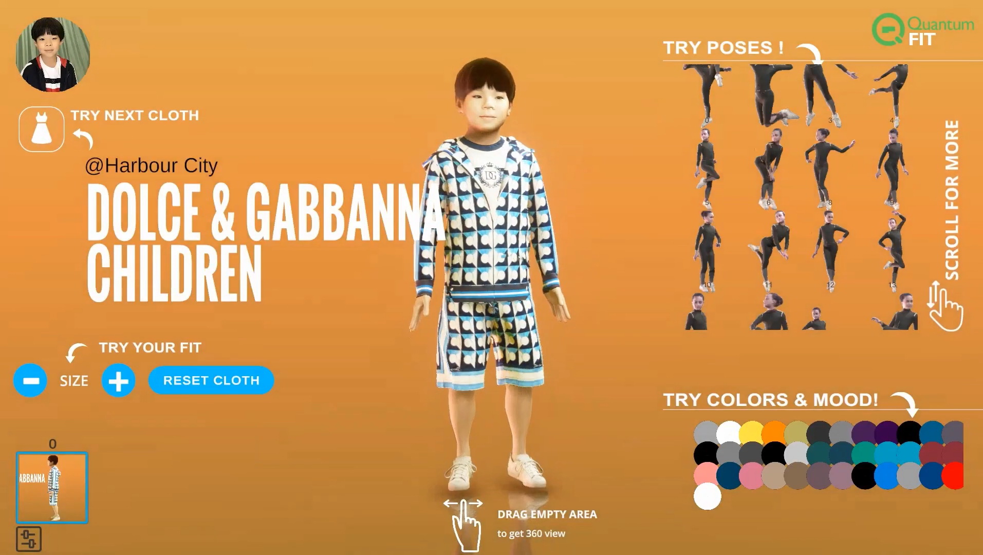 海港城跟港企Quantum Matrix合作，以QFit 聯乘11個童裝品牌，虛擬試穿今季流行衣飾。 （Quantum Matrix網站圖片）