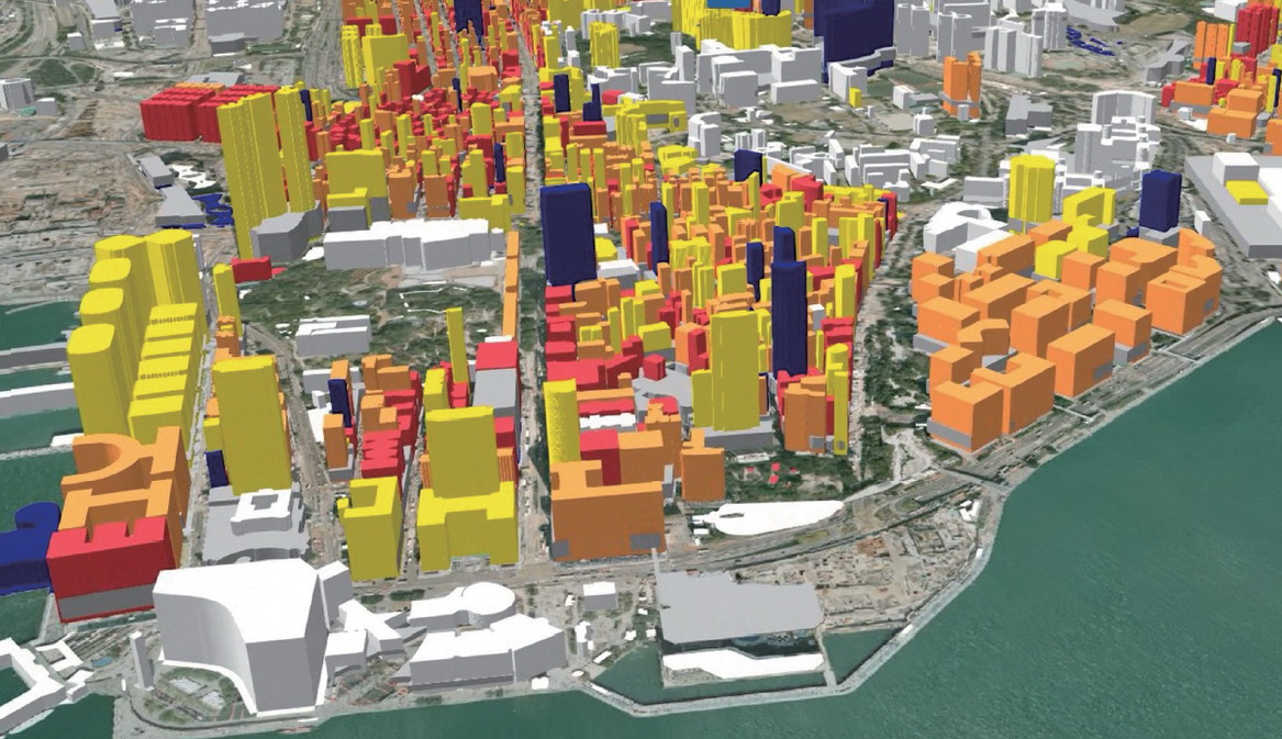 市建局整理和分析龐大而複雜的規劃資料，把數據顯示在三維地圖上。 （市建局圖片）