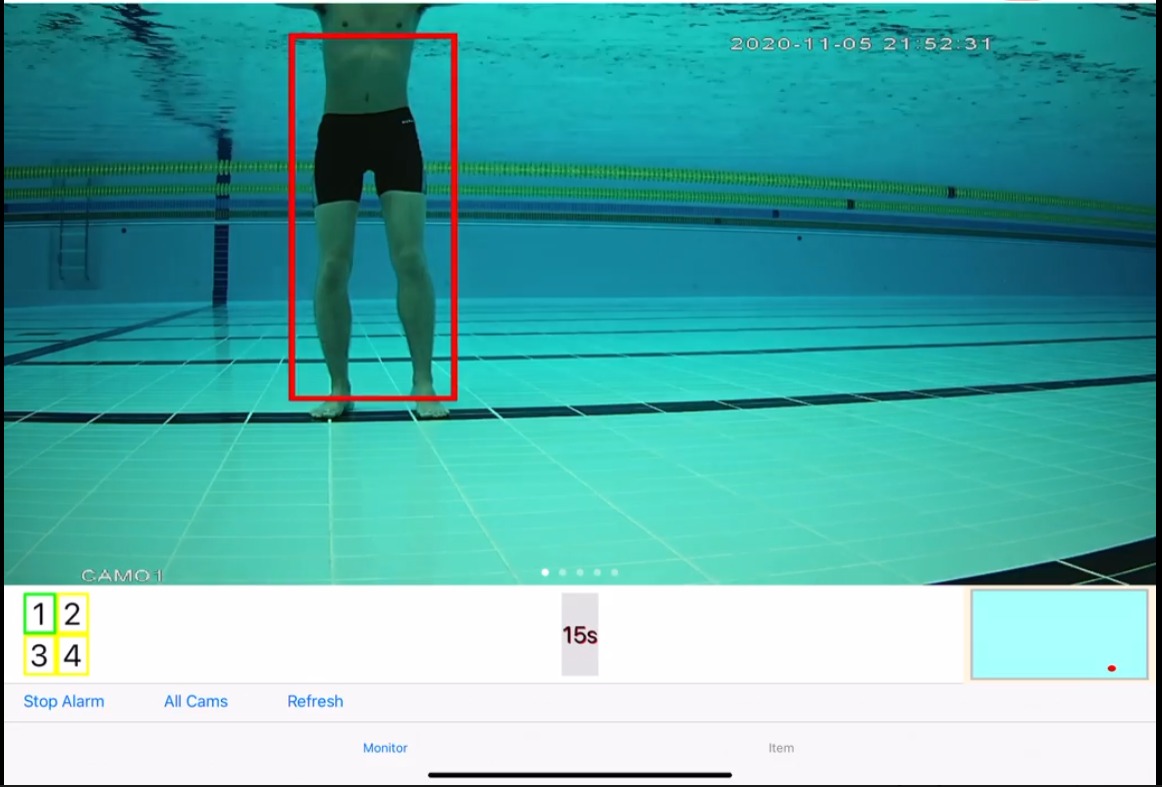 民生書院在泳池安裝鏡頭，追蹤泳手表現及偵測有沒有人溺水。（受訪者提供圖片）