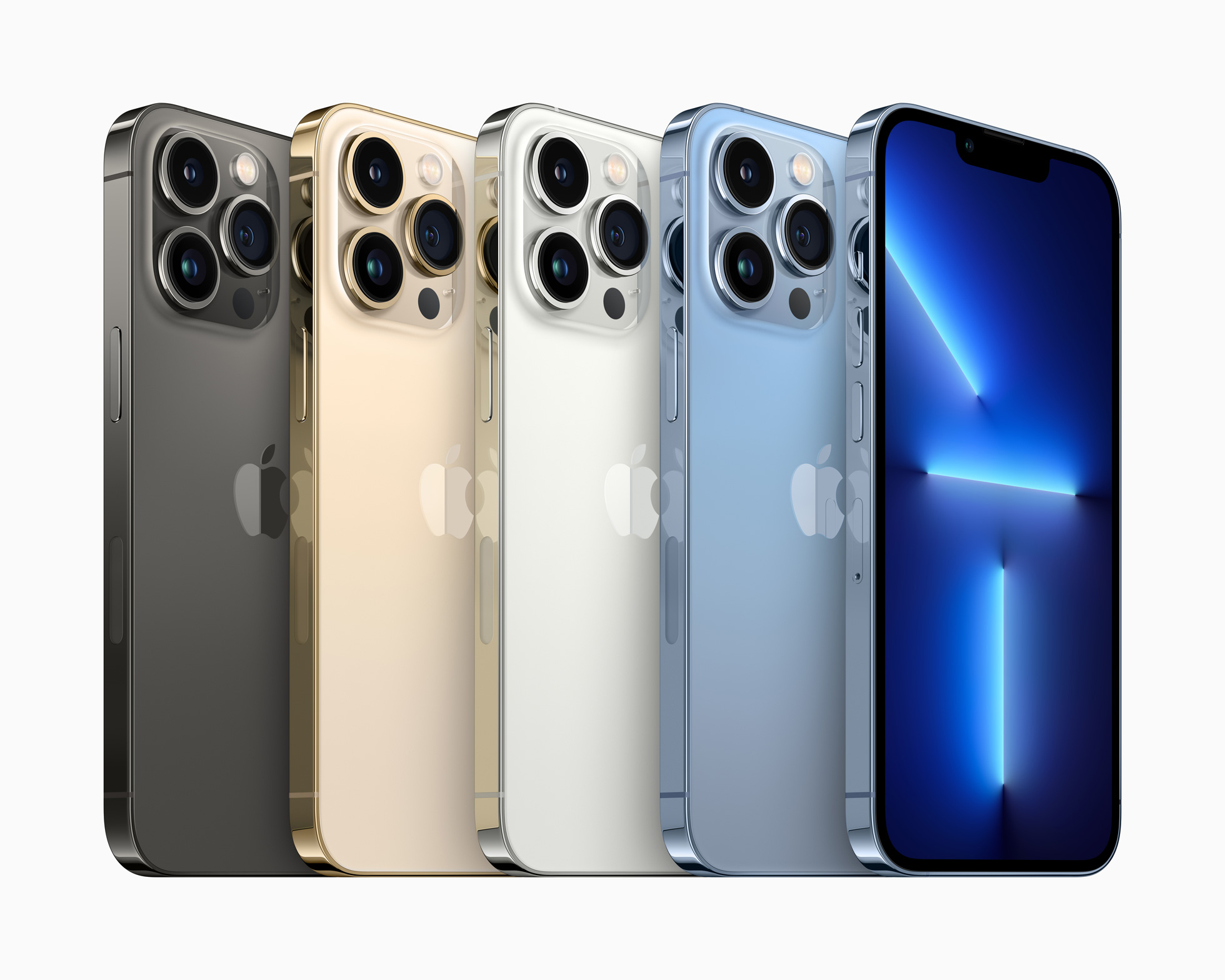 iPhone 13 Pro系列分別提供天峰藍、銀色、金色及石墨四色選擇（蘋果公司圖片）
