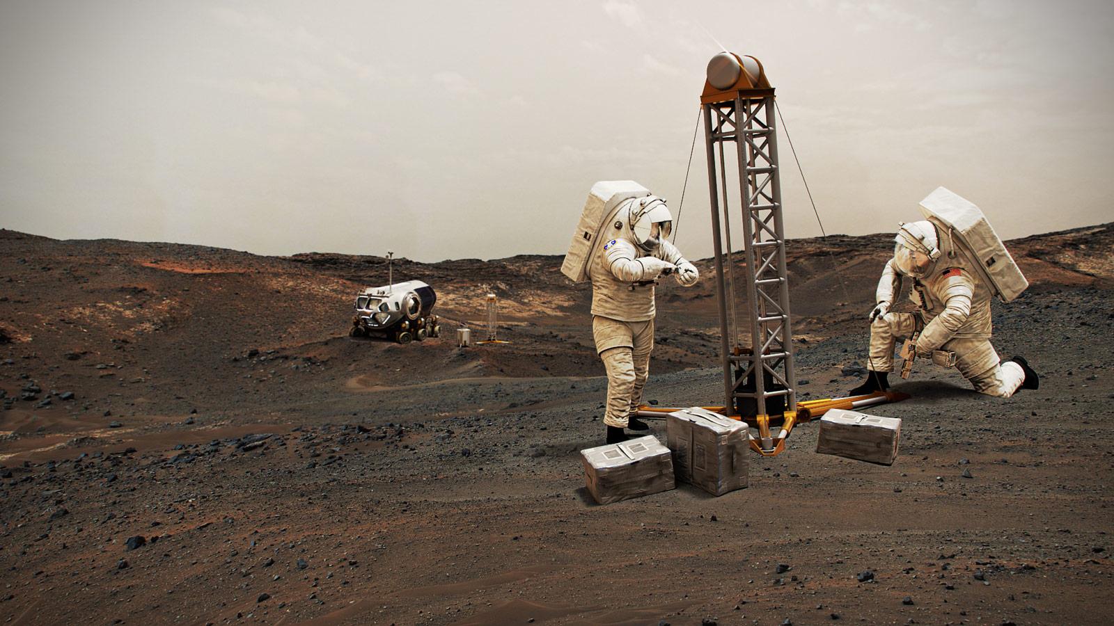 根據團隊計算，為期兩年的火星任務中，6名太空人可生產超過500公斤的AstroCrete。（美國太空總署圖片）
