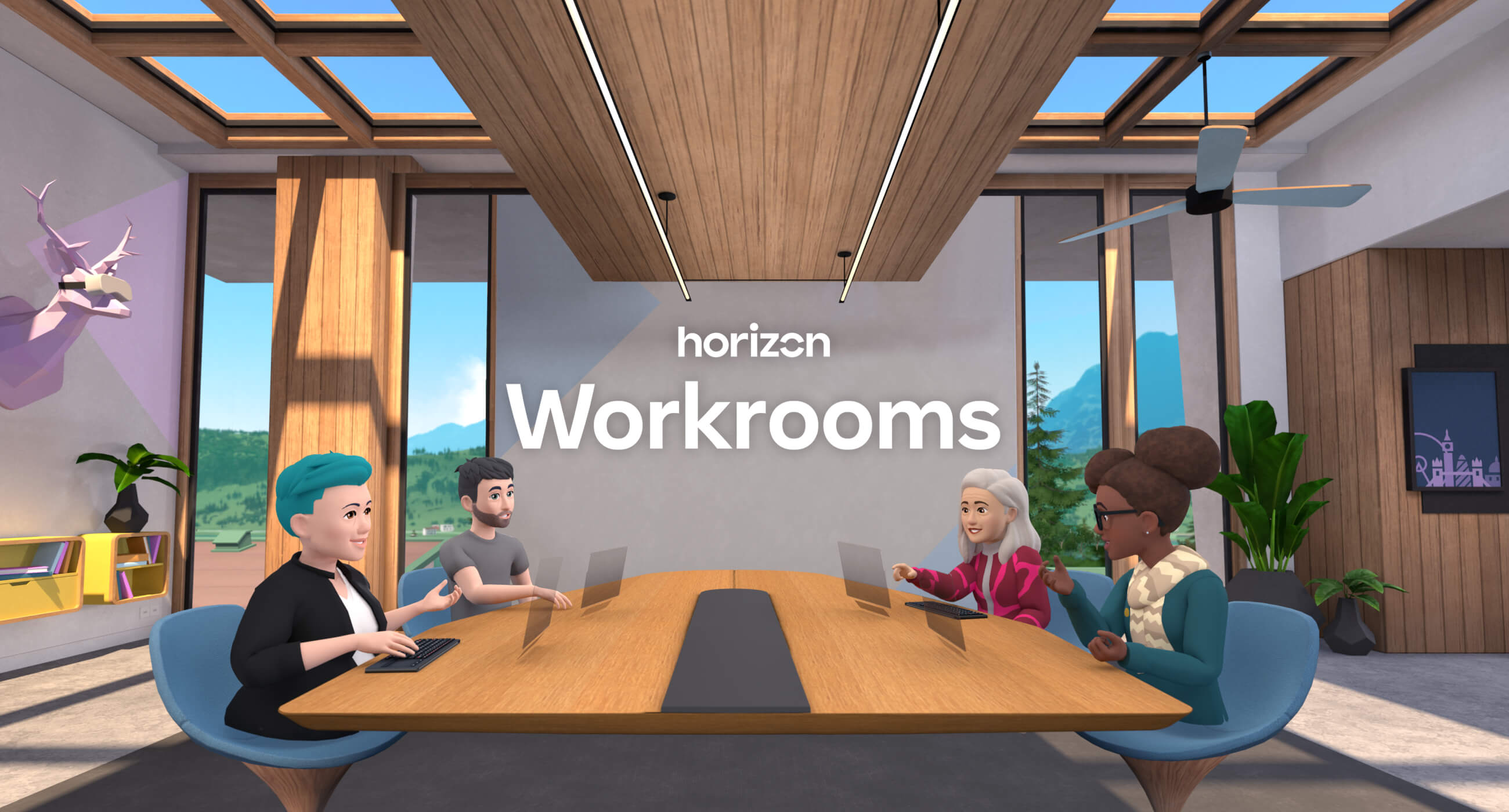 fb針對Oculus平台開發的Horizon Workrooms，是一個供團隊聯繫及協作的VR工作空間。（Oculus網上圖片）