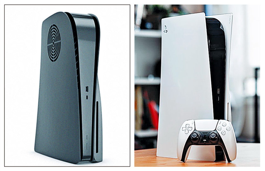 Darkplates 2.0（左）比起索尼原廠PS5主機面板（右）輕巧，並加裝氣孔增強散熱效果。（dbrand網上圖片）