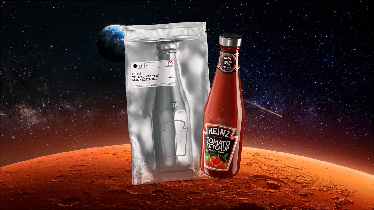 團隊把其中一瓶亨氏「火星版」番茄醬，帶到約37公里的高空，該處溫度為攝氏負70度。（亨氏Twitter圖片）