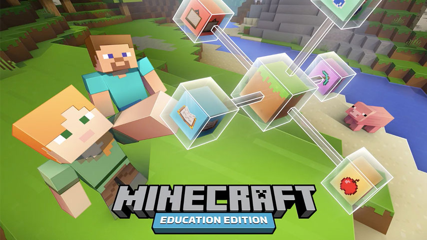 Minecraft早於2016年已推出教育版遊戲，教師可在遊戲內利用黑板等虛擬配套設備授課，以及跟進學生的進度。（微軟圖片）