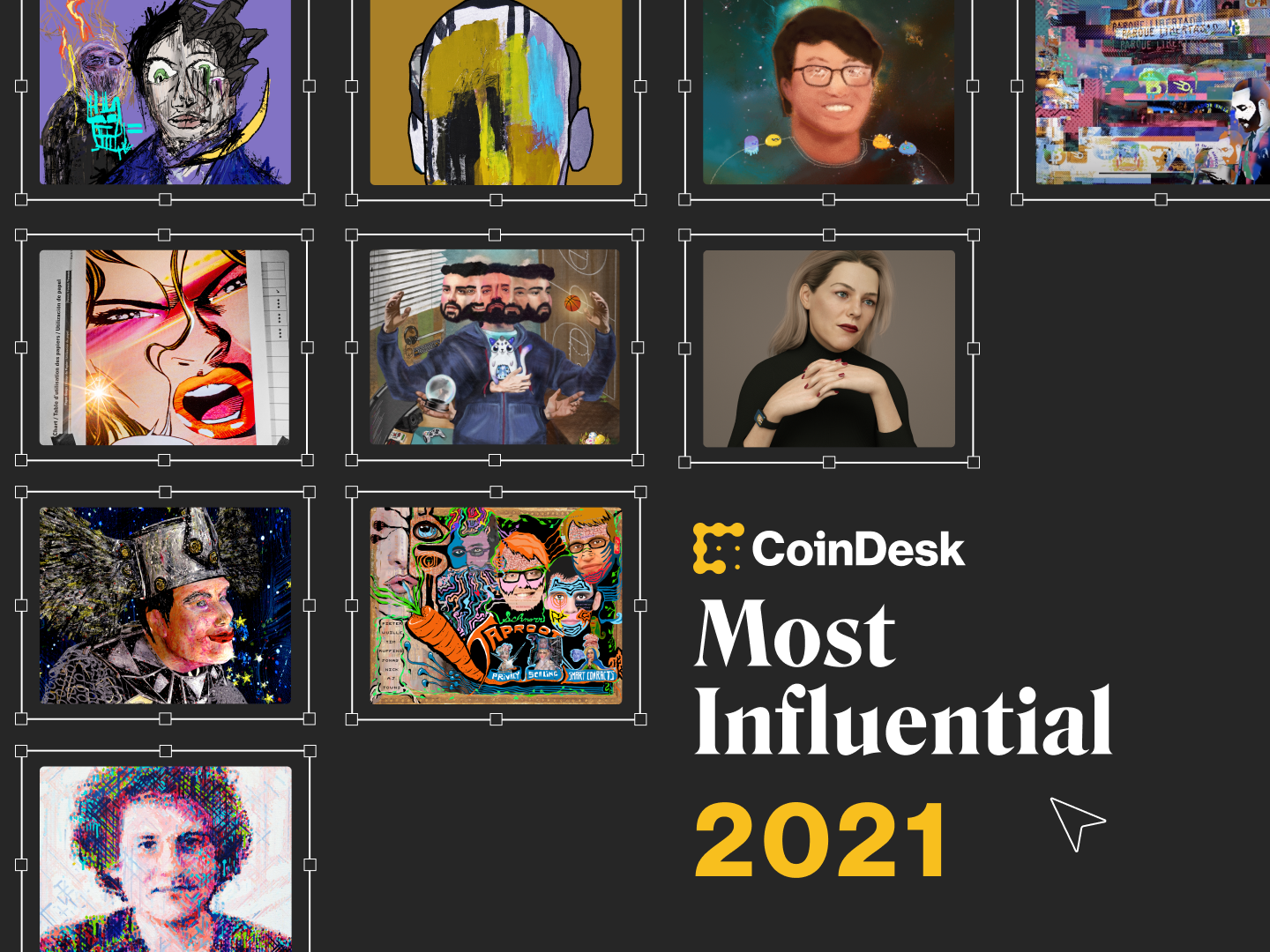 CoinDesk選出「2021十大區塊鏈影響力人物」，並為他們製作NFT畫像。（CoinDesk網上圖片）