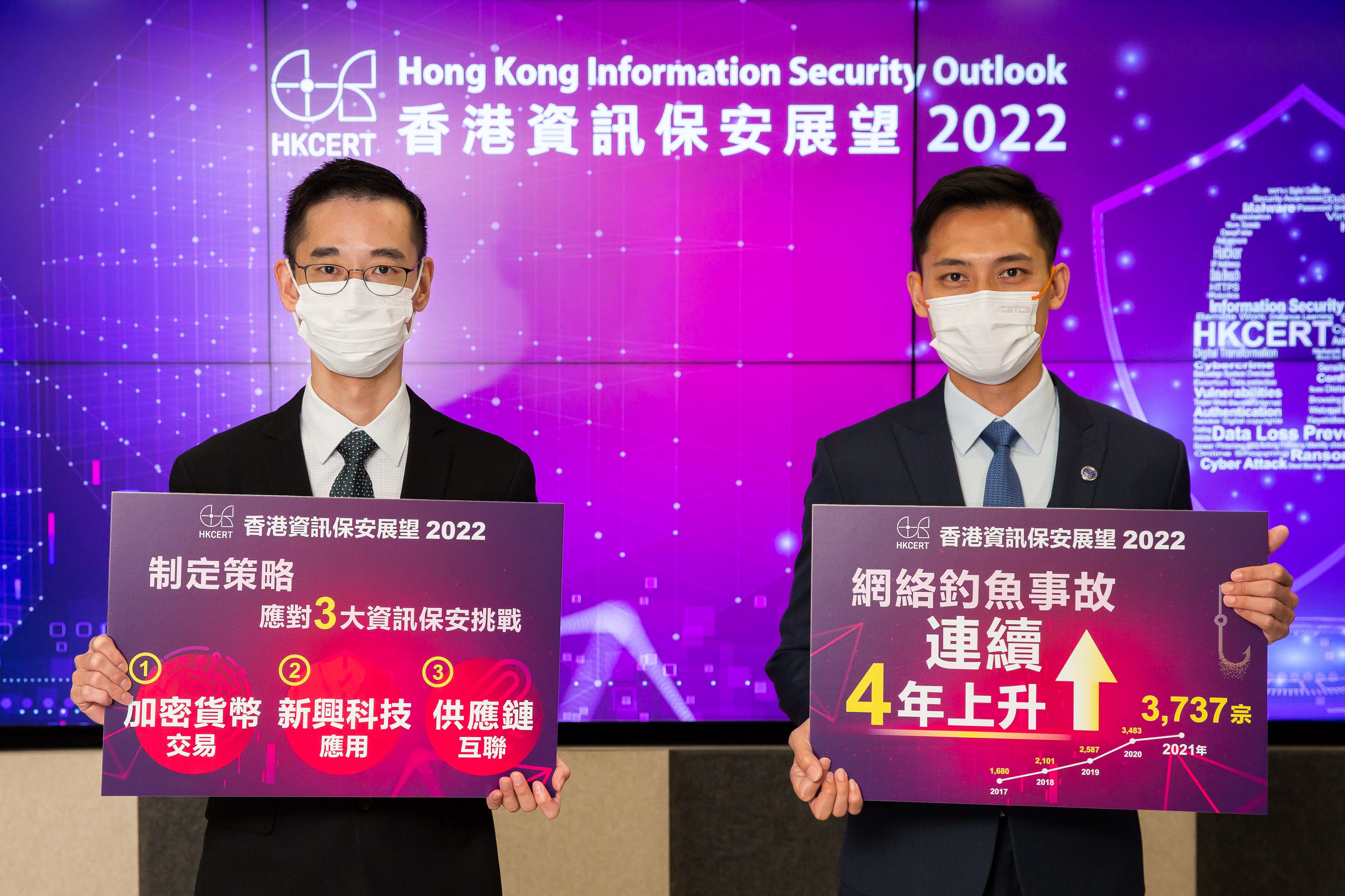 陳仲文（左）指加密幣和元宇宙興起增加相關網絡安全風險；旁為范俊業。