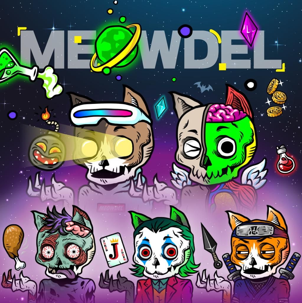 Meowdel貓貓NFT作品，配襯各種搞怪造型，主打有趣恐怖風。（Meowdel提供圖片）