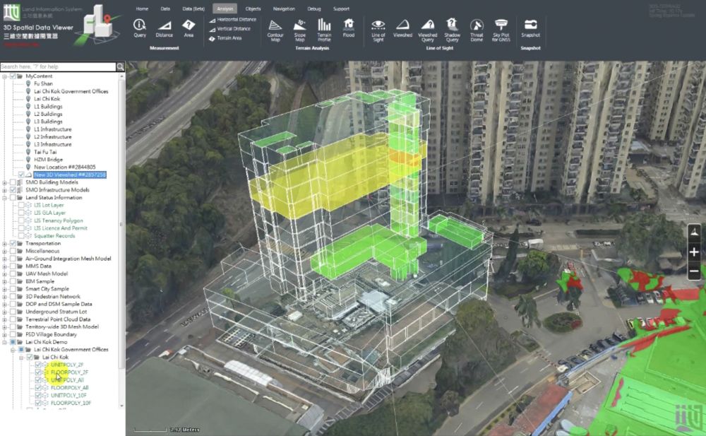 即使樓宇尚未落成，市民已可透過3D地圖，預先看到建築物不同高度樓層的景觀。（發展局圖片）